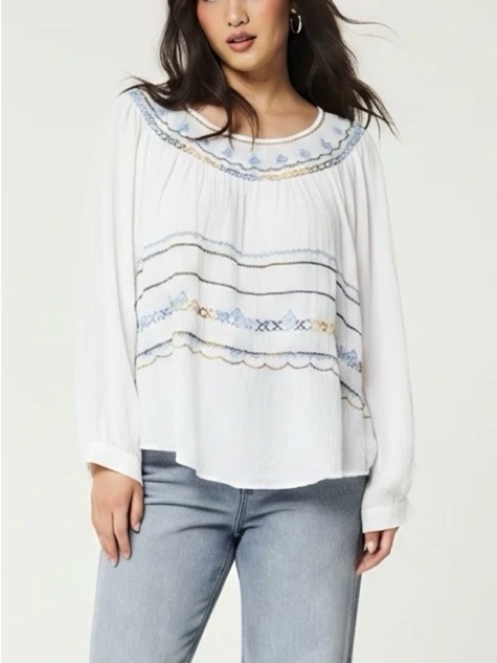 Girl Soul White Embroidered Long Sleeve Blouse